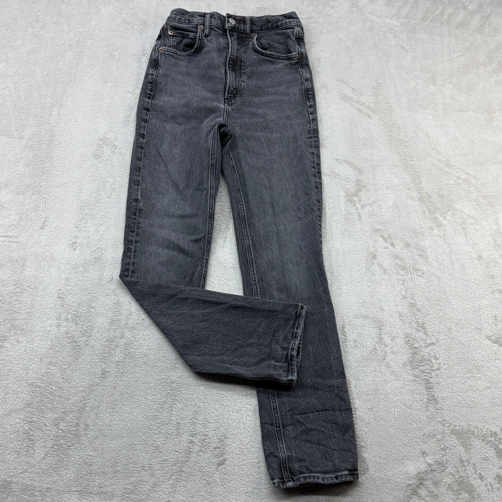 AGOLDE High Rise Stovepipe Jeans Women 24 Black Straight Leg Grunge Edgy Denim